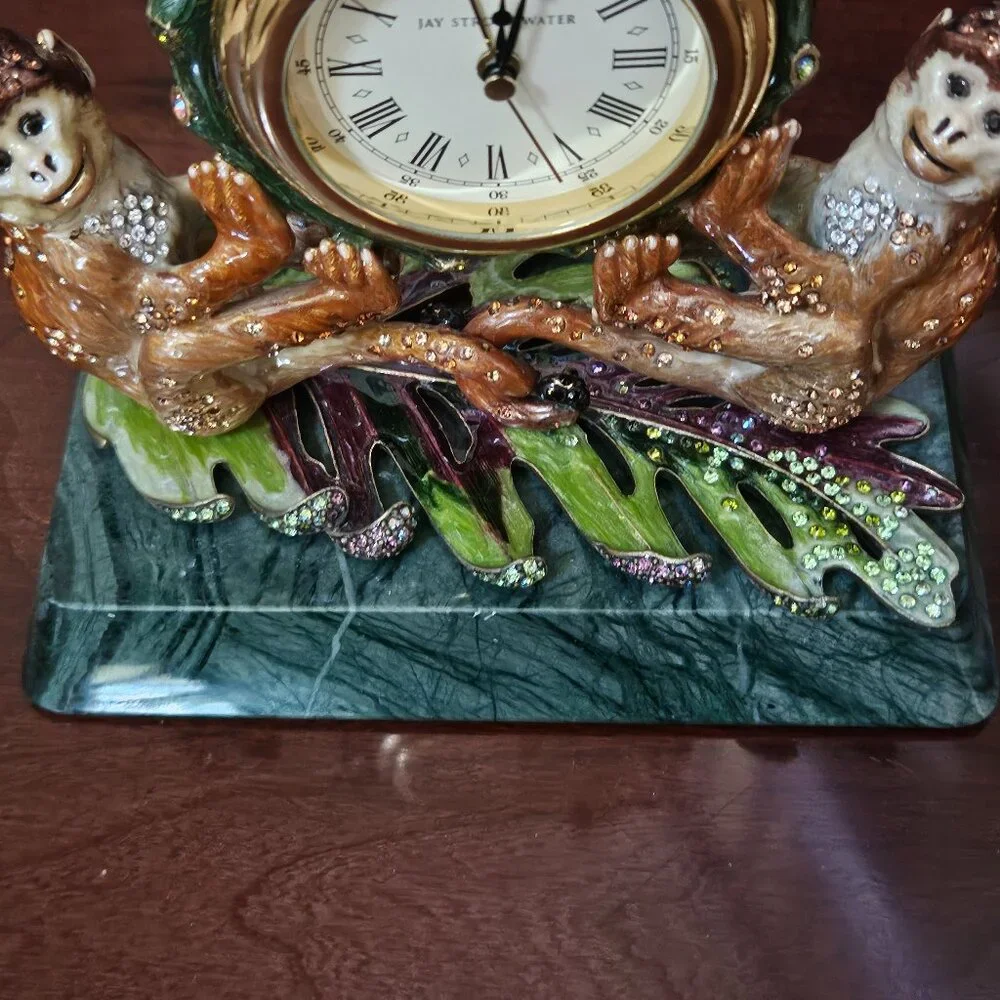 JAY STRONGWATER MONKEY DRA JUNGLE SAFARI CRYSTAL ENAMEL OFFICE DESK MANTEL CLOCK